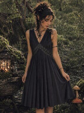 Whimsigoth Dress Black Sz 8 Fairycore LBD Glam Mesh Beading Formal Metrostyle